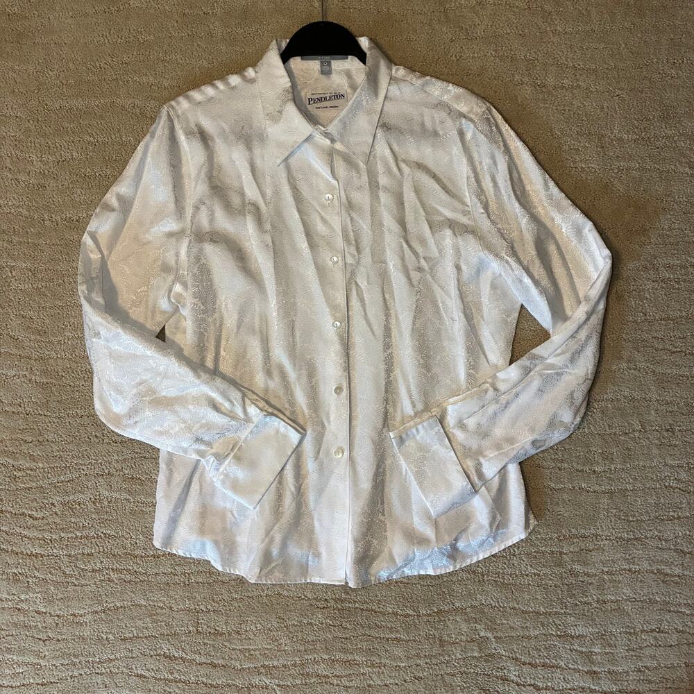 Vintage Pendleton Women 14 White Wrinkle Free Fitted Button Up Minimalist Preppy
